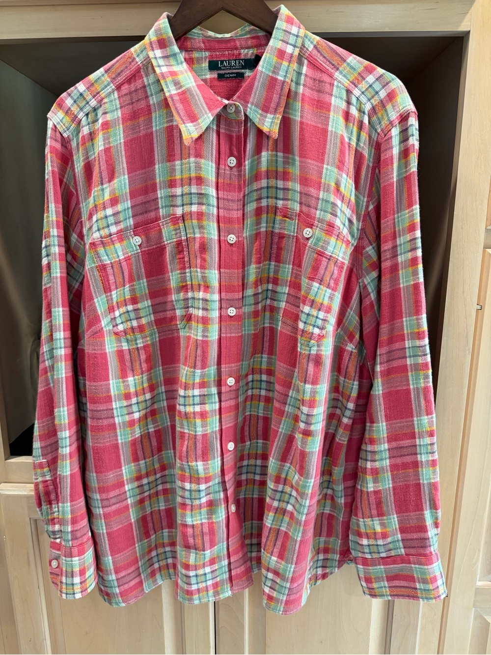 Lauren Ralph Lauren Pink Plaid Button-Down Shirt 3X